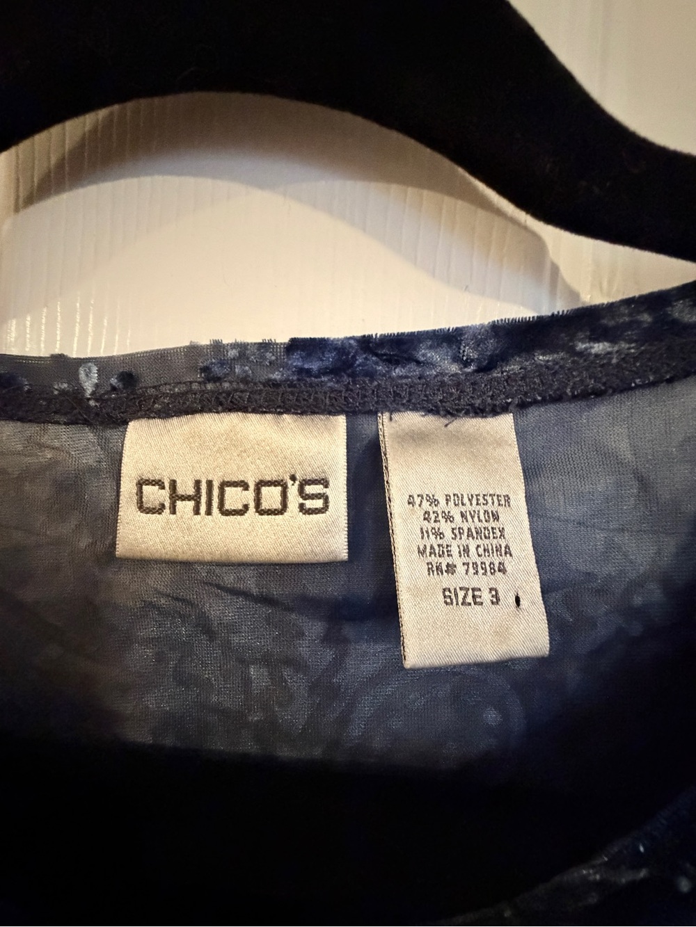 Chico's Navy and Light Blue Floral-Pattern Long Sleeve Top - Picture 2 of 3